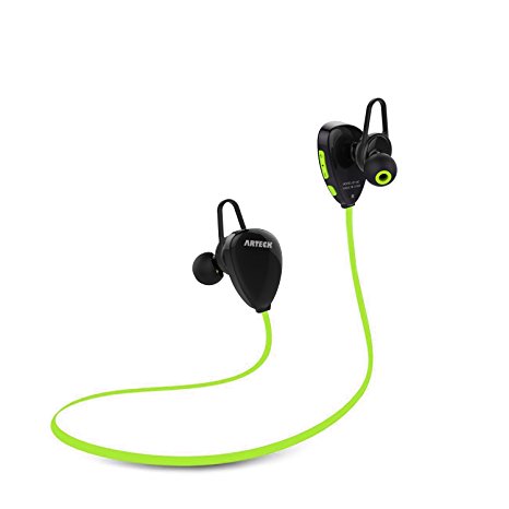 Arteck Wireless Bluetooth Sport Headphones [for Running Sports Gym Sweatproof] Portable Earphones with Rechargeable 15 Hours Playing Battery for iPhone 7 Plus 7 SE 6 Plus 6 5 4, iPod, Android Smart Phones-Green
