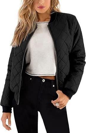 Zeagoo Women's Bomber Jacket Casual Coat Zip Up Outerwear Windbreaker with Pockets S-XXL