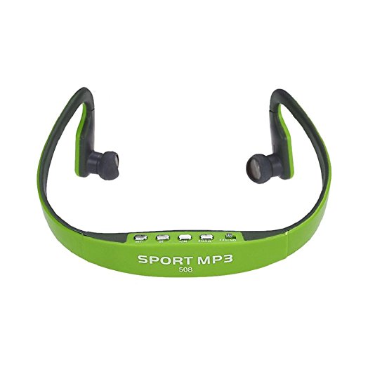 Leewa TX-508 Wireless Card FM Stereo Radio Function MP3 Sports Headset Earphone (Green)