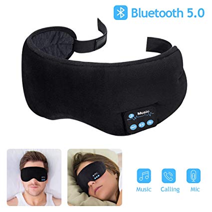 Bluetooth Sleep Eye Mask Wireless Headphones, Hisome 5.0Bluetooth Wireless Headset Music Sleeping Mask for Travel Office 100% Blackout Adjustable Blinder Eyeshade Built-in Speakers Microphone