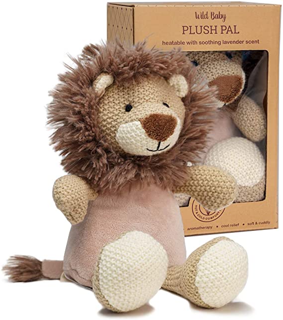 WILD BABY Microwavable Plush Pal - Cozy Heatable Weighted Stuffed Animal with Aromatherapy Lavender Scent, 12" Lion