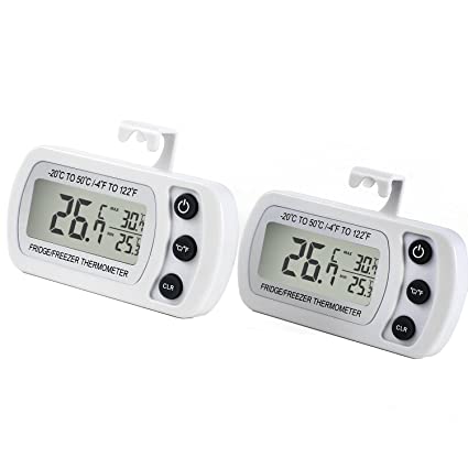 Refrigerator Fridge Thermometer Digital Freezer Room Thermometer Waterproof, Max/Min Record Function with Large LCD Display