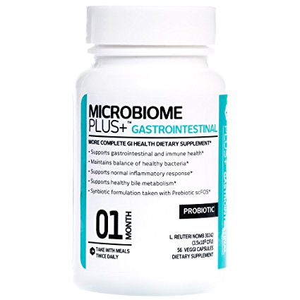 Microbiome Plus Gastrointestinal Probiotics L Reuteri NCIMB 30242 GI Digestive Supplements, Allergy Safe & Gluten Free for Men and Women (1 Month Supply)
