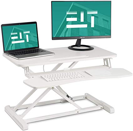 EleTab Standing Desk Converter Sit Stand Desk Riser Stand up Desk Tabletop Workstation fits Dual Monitor 32 inches White