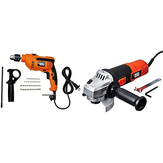 BLACK DECKER KR554RE 550-Watt 13mm Variable Speed Reversible Hammer Drill Machine   BLACK DECKER G720R 4-Inch/100mm 820-Watt Angle Grinder