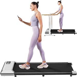 Superun Walking Pad Treadmill, Under Desk Small Treadmills for Home & Office, Portable Mini Treadmill with Remote Control & Smart Motion APP, 265 Lbs Capacity, Installation Free