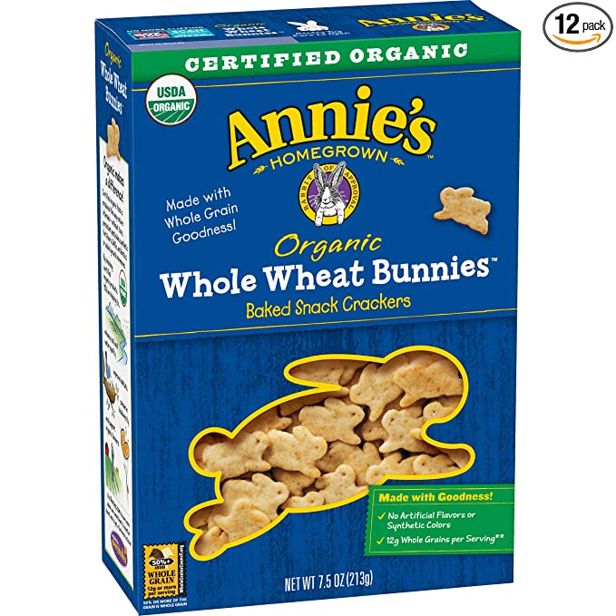 Annie's Organic Whole Wheat Bunnies Baked Snack Crackers (Pack of 12)