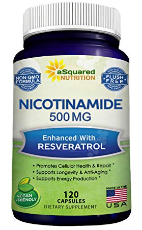Nicotinamide with Resveratrol - NAD  Booster (120 Veggie Capsules) - Vitamin B3 500mg (Niacinamide Flush Free) - Supplement Pills to Support NAD, Anti Aging DNA Repair, Skin Cell Health & Energy