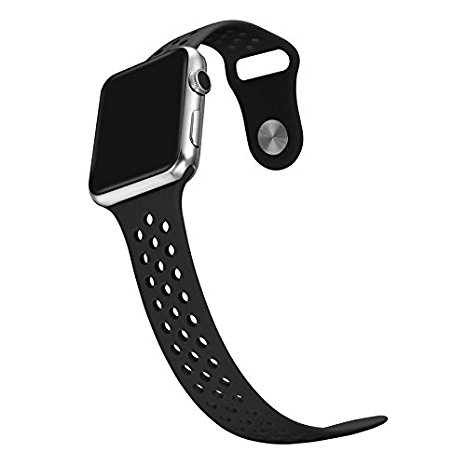 Vteyes Apple Watch Sport Band, Soft Silicone Replacement Strap For Apple Watch Series 1 Series 2 (Black 2, 42MM M/L)