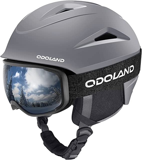 Odoland Snow Helmet, Ski Helmet with Ski Goggles for Snow Sports, Shockproof, Windproof, Safety Snowboard Helmet and Protective Goggles for Men Women and Youth