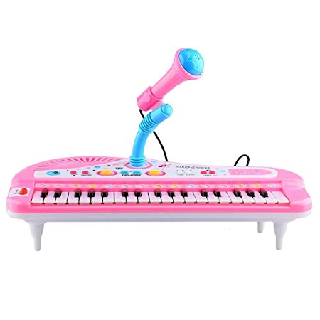 Sanmersen Kids Electronic Organ Keyboard Piano -37 keys With Microphone mike rockChildren Beginner Musical Educational Toy Gift