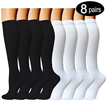 8 Pairs Compression Socks Women & Men -Best Medical,Nursing,Hiking,Travel & Flight Socks-Running & Fitness-15-20mmHg