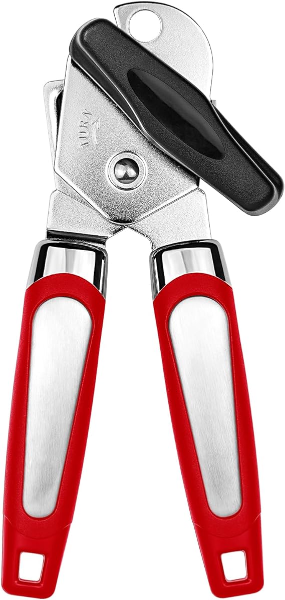 Tin Openers Can Opener 3-in-1 Stainless Steel Manual Tin Openers with Non-Slip Handle Can Openers Perfect Kitchen Tool (Red)