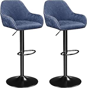 Yaheetech Vintage Bar Stools Set of 2 Modern Pub Kitchen Counter Height Barstools Vintage Swivel Leather Bar Chair with Backrest and Footrest, Blue(2pcs Package 1)