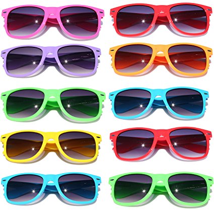 Wayfarer Sunglasses 10 Bulk Pack Lot Neon Color 80's Retro Classic Party Glasses