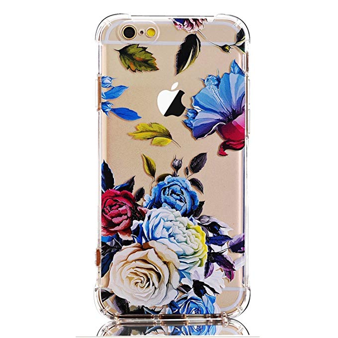 iPhone 8 Case,iPhone 7 Case with flowers, LUOLNH Slim Shockproof Clear Floral Pattern Soft Flexible TPU Back Cover [4.7 inch] -Blue Rose