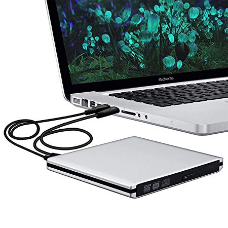 USB C External CD Drives, Portable Aluminum CD DVD Writer Super Optical Drive with High Speed Data Transfer for Apple MacBook Air, Pro, iMac