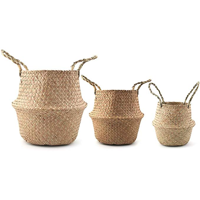 Qliwa Eco- Friendly Seagrass Baskets - 3 Set Handmade from Natural Seagrass - Endless Practical Uses For Home & Decoration