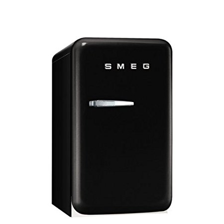 Smeg FAB5URNE 16" 50's Retro Style Series Compact Refrigerator with 1.5 cu. ft. Capacity Absorption Cooling Automatic Defrost LED Interior Lighting and Adjustable Shelves in Black with Right