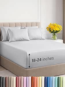 Extra Deep Queen Sheet Set - 6 Piece Breathable & Cooling Sheets - Hotel Luxury Bed Sheets Set - Easy Fit - Soft, Wrinkle Free & Comfy Sheets Set - French Grey Sheet Set w/Extra Deep Pockets