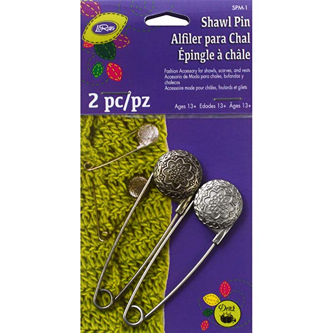 Dritz SPM-1 Shawl Pin with Engraved Flower Vintage Design, Pewter and Nickel, Pewter and Nickel, 2 Count