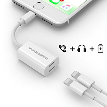 Dual Lightning Adapter for iPhone 7/7 Plus,Wofalodata Lightning to Double Lightning AUX Splitter Audio   Charge and Sync Data Compatible for iOS 10.3