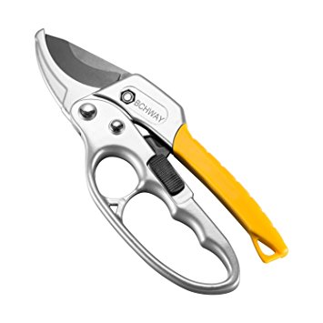 BCHWAY Power Drive Ratchet Anvil Hand Pruning Shears with Non-slip Ergonomics Handle Hand-caring Designed, 5x More Cutting Power Than Conventional Garden Tree Clippers