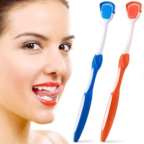 Tongue Brush, Tongue Scraper, Tongue Cleaner Helps Fight Bad Breath, 2 Tongue Scrapers, 2 Pack (Blue & Orange)