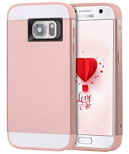 Galaxy S7 Case, S7 Case, BENTOBEN S7 Wallet Case Credit Card Holder Dual Layer Hybrid Shockproof Slim Hard PC Shell Durable TPU Resistant Anti Slip Protective Case for Samsung Galaxy S7, Rose Gold