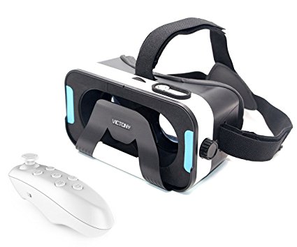 VICTONY 3D VR headset,Magnet control button 3D VR virtual reality Glasses Movie Game For IOS, Android ,Microsoft& PC phones Series within 4.5-6.0inches.With Bluetooth gamepad/remote/self timer(V-ZB)