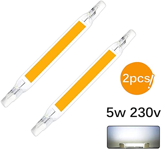 2PCS R7S Non-dimmable LED Light Bulb, FORNORM 5W/78mm 230V Non-dimmable COB LED R7S Lamp Base Floodlight Linear Light, 360°Beam Angle, Cold White, 6000K-6500K, 1000LM