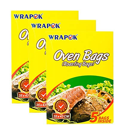 WRAPOK Oven Cooking Turkey Bags Medium Size Ribs Baking Roasting Bags No Mess For Chicken Meat Ham Poultry Fish Seafood Vegetable - 15 Bags (14 x 17 Inch)