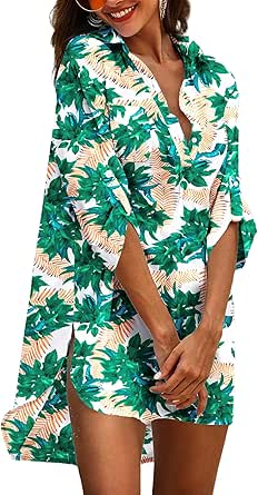 Ekouaer Womens Cover Up Shirt Swimsuit Beach Bikini Beachwear Bathing Suit S-3XL