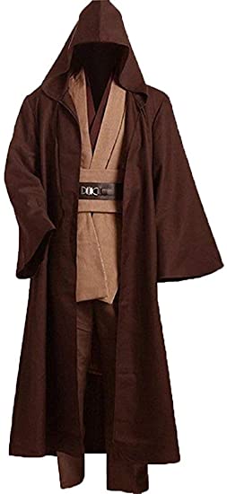 Cosplaysky Adult Outfit for Jedi Costume Tunic Hooded Robe Anakin Skywalker Uniform Brown Version