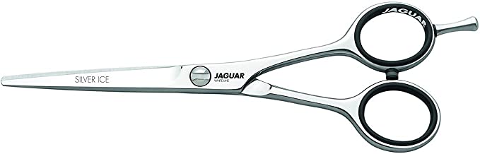 Jaguar Shears White Line Silver Ice 5.5 Inch Professional, Ergonomic, Steel Hair Cutting & Trimming Scissors for Salon Stylists, Beauticians, Hair Dressers and Barbers