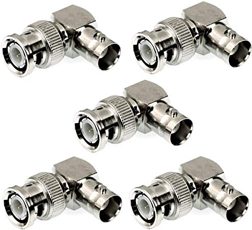 BeElion 5PCS BNC Male Right Angle to Female BNC Cable Video Adapter Connector for CCTV Camera