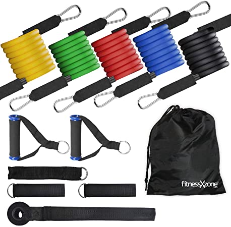 fitnessXzone Yoga Resistance Bands Set - Latex Dipped Strong Metal Carabiner Hooks Booty Work Out Bands For Squat Glute Pilates Thighs Fitness Crossfit Stretching Strength Training