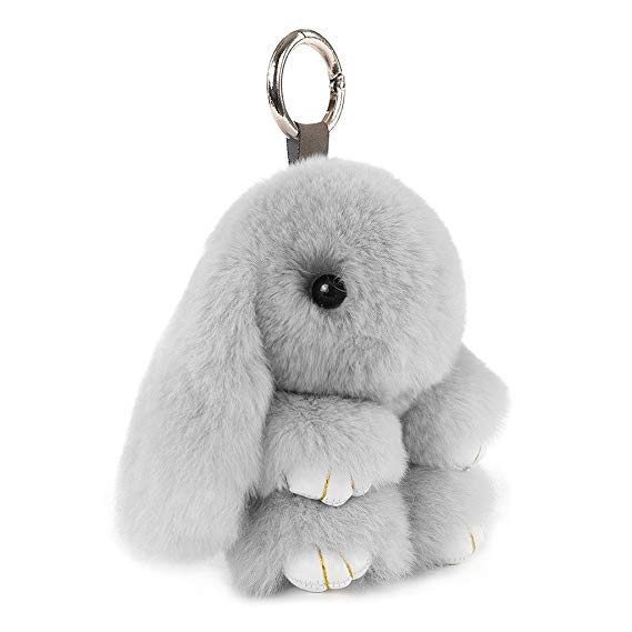ETENOVA Bunny Keychain Soft Cute Rex Rabbit Fur Keychain Car Handbag Keyring Bag Charms Pendant