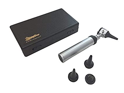 New RA Bock 3.2V Bright White LED Otoscope Set Includes Disposable Specula Adaptor and 3 Sizes of reuseable Specula Plus Zippered Leathette Case