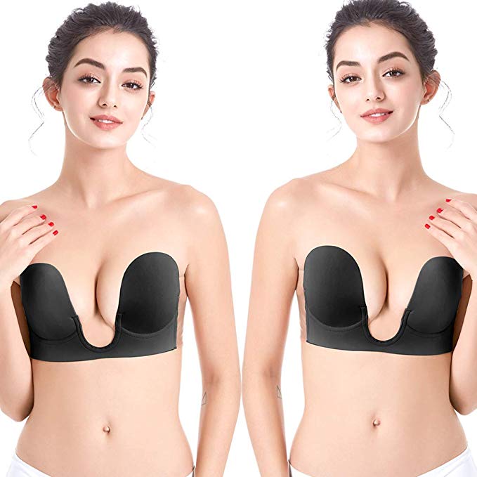Stick on Bra 2 Pack, Women's Invisible Strapless Plunge Self Adhesive Bras Reusable Magic Bra