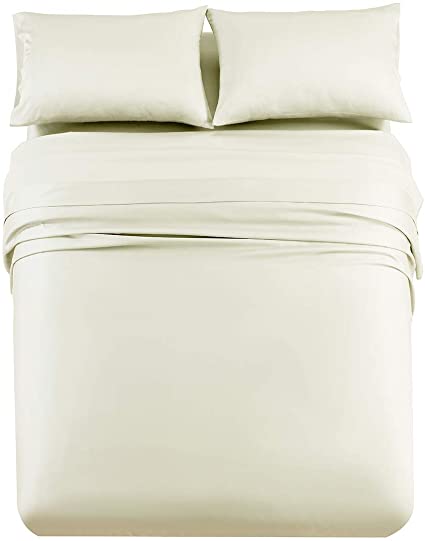 Abripedic Solid 600-Thread-Count, 100-Percent Tencel Lyocell, Queen Size, 4PC Bed Sheets Set, Ivory