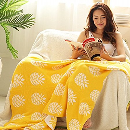 Brandream Yellow Pineapple Knitted Blanket Kids Bed Blanket Adults Summer Blanket