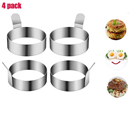 4 Pack Egg Ring, 3 Inch Stainless Steel Omelet Mold Cooking Non Stick Pancake Ring Metal Kitchen Egg Ring,Omelet Mold Cooking Non Stick Pancake Ring Metal Kitchen Cooking Tool