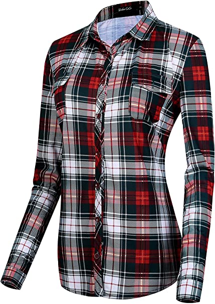 Urban CoCo Women's Classic Plaid Shirt Button Down Long Sleeve Blouse