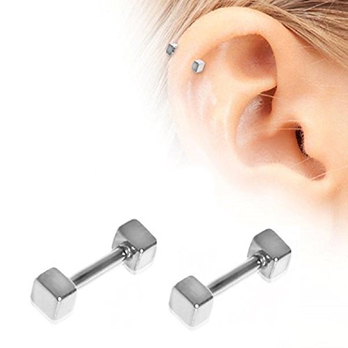 (2pcs) PVD Plated 316L Cubed Cartilage Tragus Earring 16g