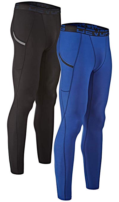 DEVOPS Men's 2 Pack Compression Cool Dry Tights Baselayer Running Active Leggings Pants