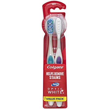 Colgate 360° Optic White Whitening Toothbrush, Soft - 2Count