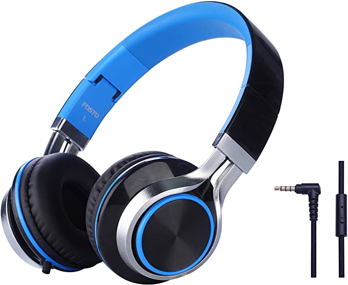 Headphones, FOSTO FT58 Stereo Foldable Headset Strong Low Bass Headphones with Microphone for iPhone, All Android Smartphones, PC, Laptop, Mp3/mp4, Tablet Earphones(Blue)