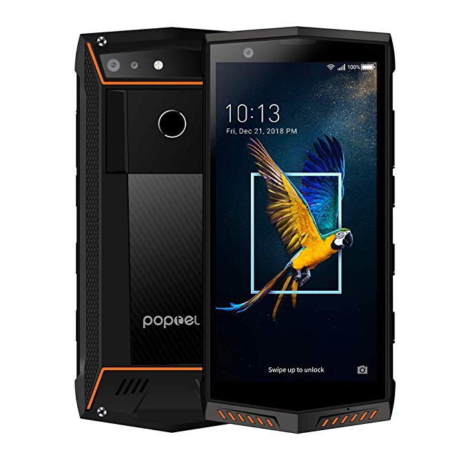 Rugged Smartphone Unlocked, POPTEL P60 Unlocked Cell Phone 4G Android8.1,6GB/128GB, 5.7’’2K Display, 5000mAh Dual SIM with IP68 Waterproof/Dust Proof/Shockproof GPS Outdoor Smartphone (Black Orange)