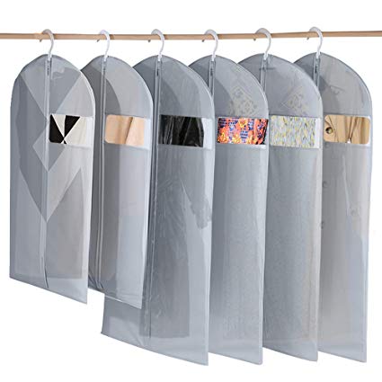 KIPIDA Garment Covers, Pack of 6 Dustproof Clothes Covers Breathable Suit Covers Garment Bag Moth Proof Suit Bag Waterproof Dress Cover Full Zipper Coat Covers, 4pcs 60 * 30cm, 2pcs 60 * 110cm